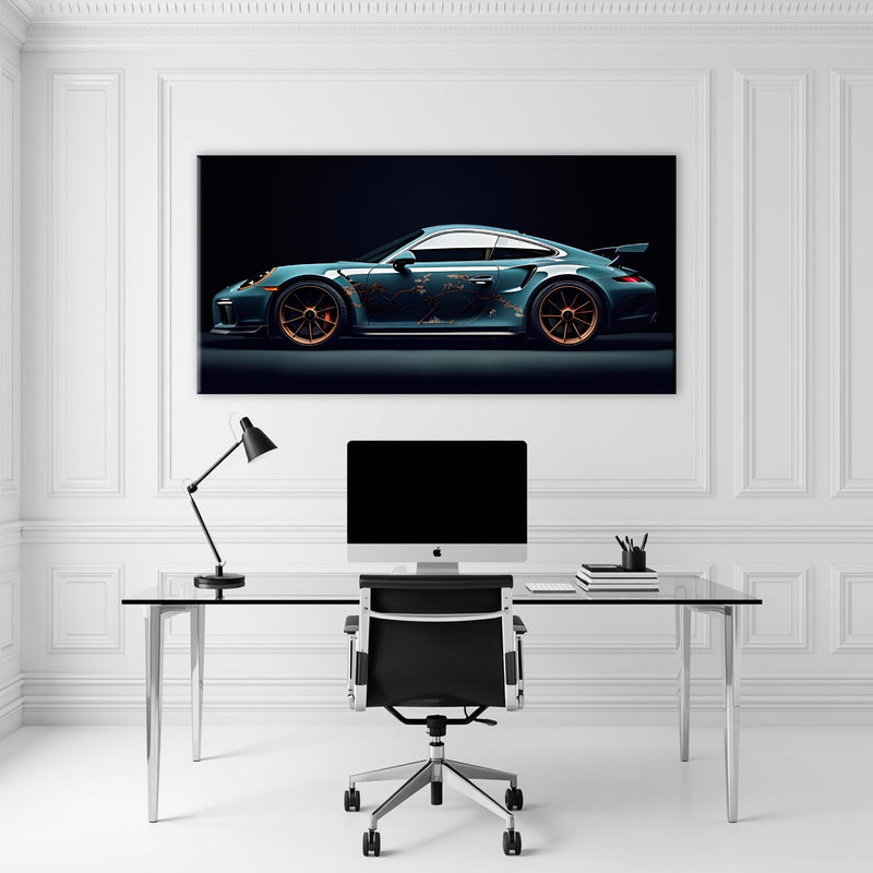 Porsche 911 Noir Wall Art – Blue GT3 RS Sports Car Canvas Print