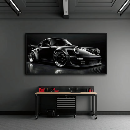 Porsche 911 Shadow Legend Wall Art – Black Sports Car Canvas Print