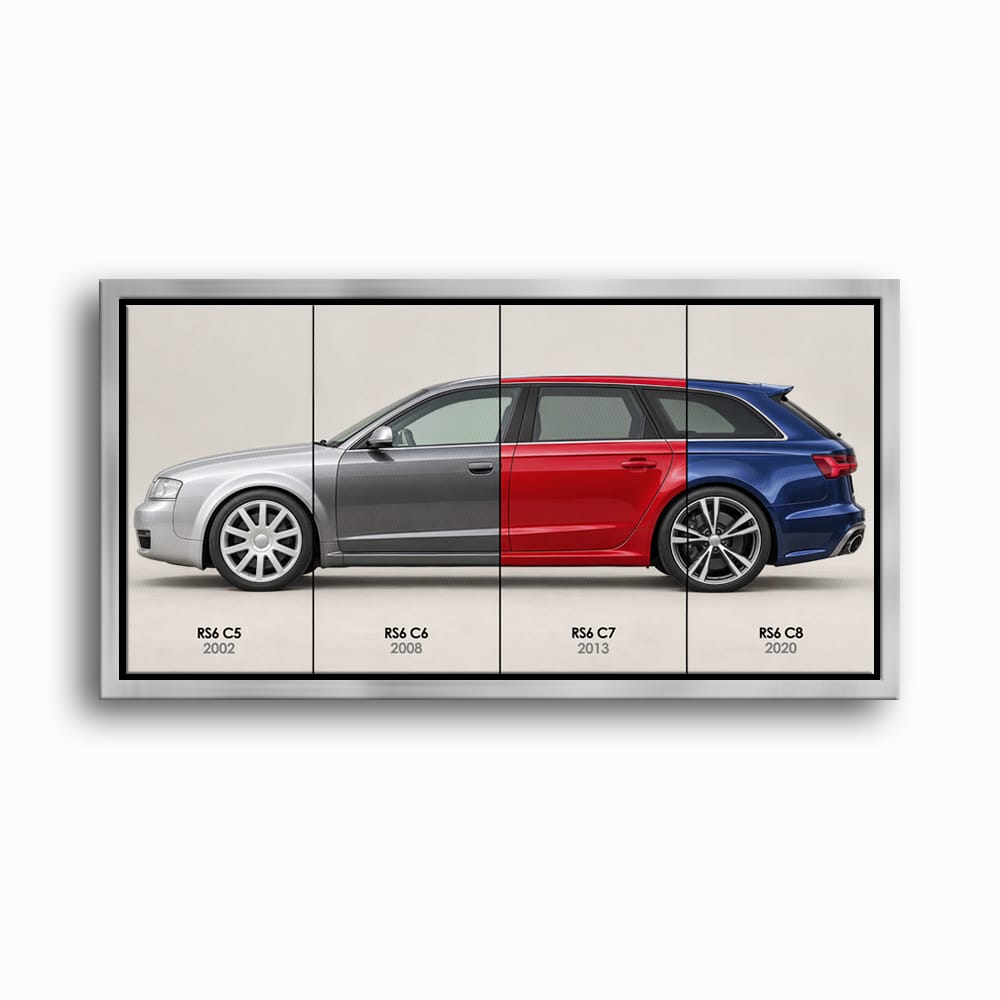 Audi RS6 Avant Evolution Poster & Canvas Wall Art | Caveson Framed Canvas / 12х24 / Silver Cars