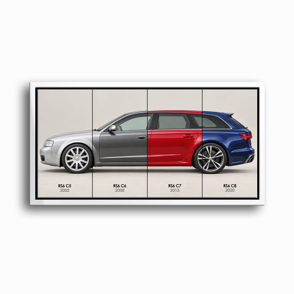 Audi RS6 Avant Evolution Poster & Canvas Wall Art | Caveson Framed Canvas / 12х24 / White Cars