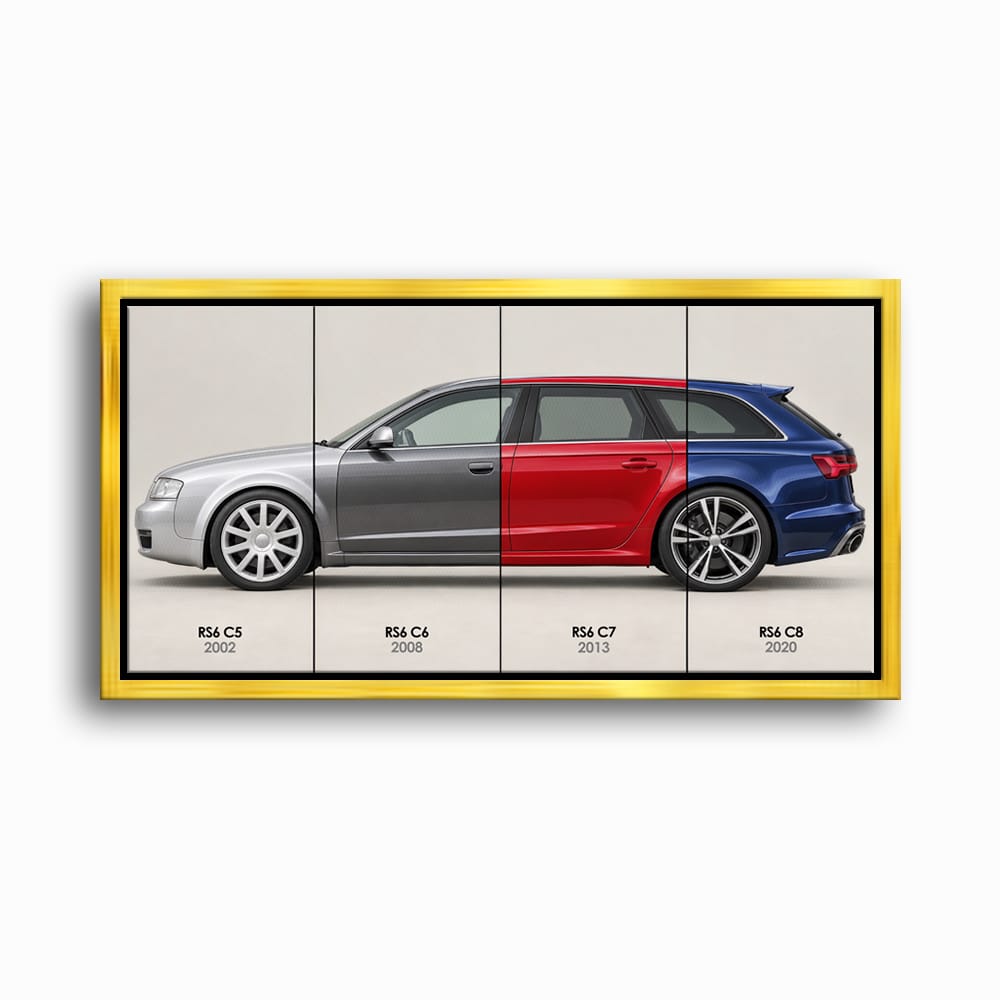Audi RS6 Avant Evolution Poster & Canvas Wall Art | Caveson Framed Canvas / 12х24 / Gold Cars