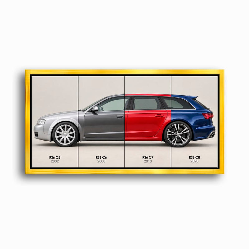Audi RS6 Avant Evolution Poster & Canvas Wall Art | Caveson Framed Canvas / 12х24 / Gold Cars