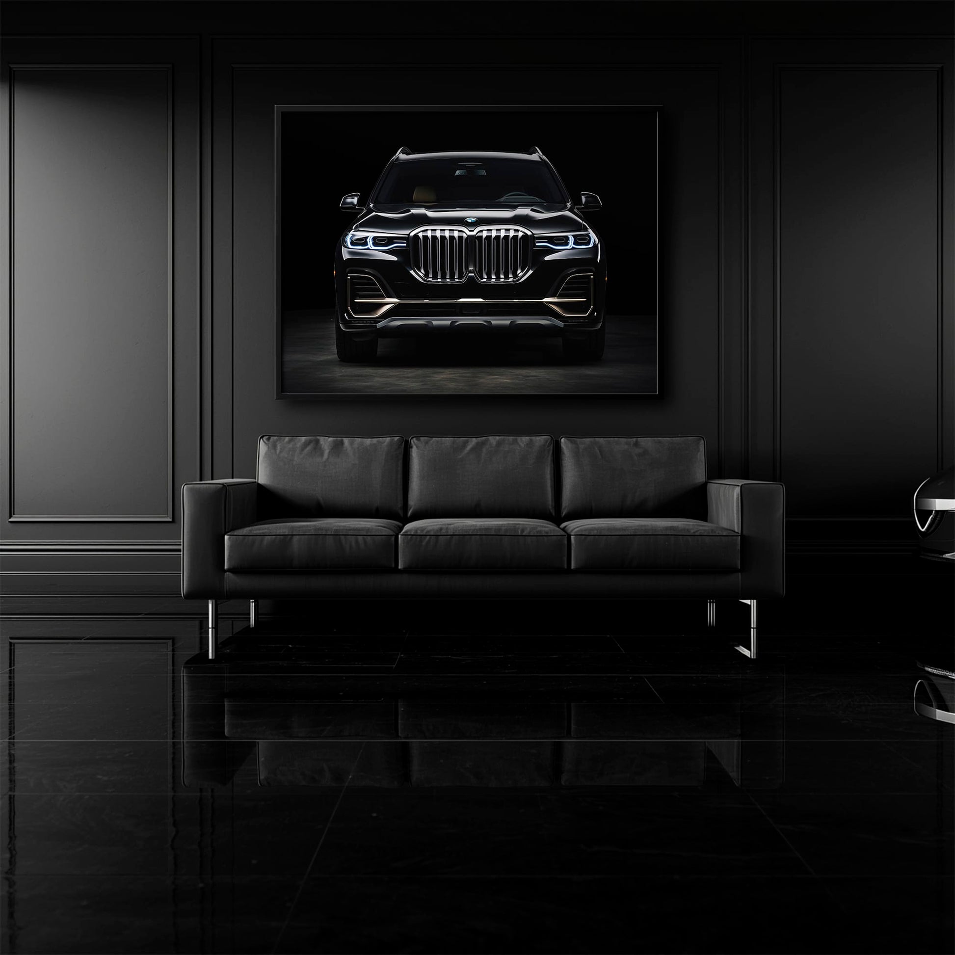BMW X7 Midnight Grille Wall Art – Black Luxury SUV Canvas Print Cars