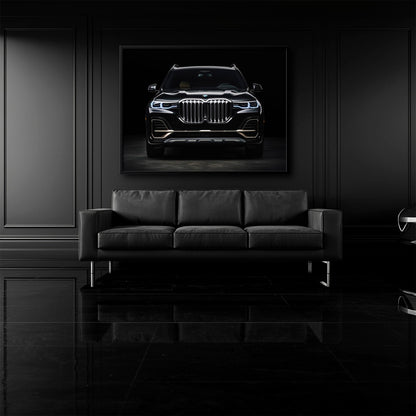 BMW X7 Midnight Grille Wall Art – Black Luxury SUV Canvas Print Cars