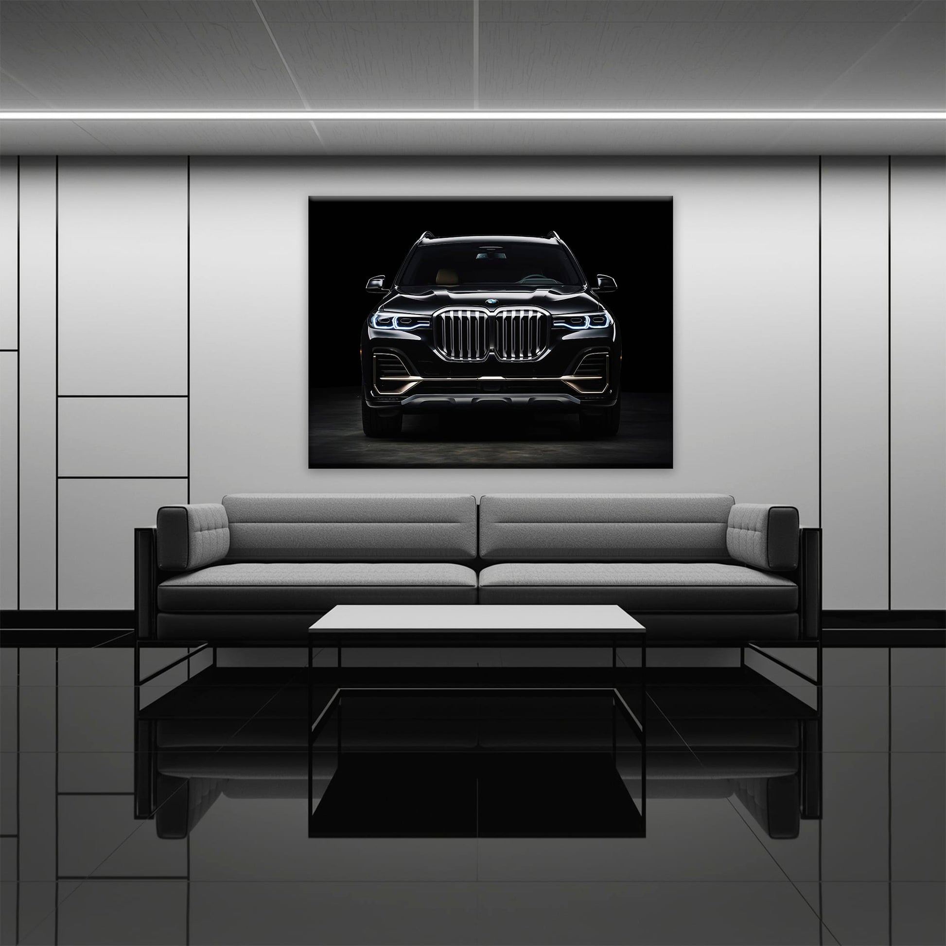 BMW X7 Midnight Grille Wall Art – Black Luxury SUV Canvas Print Cars