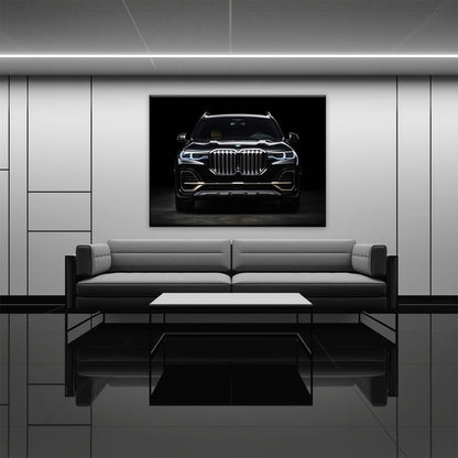 BMW X7 Midnight Grille Wall Art – Black Luxury SUV Canvas Print Cars