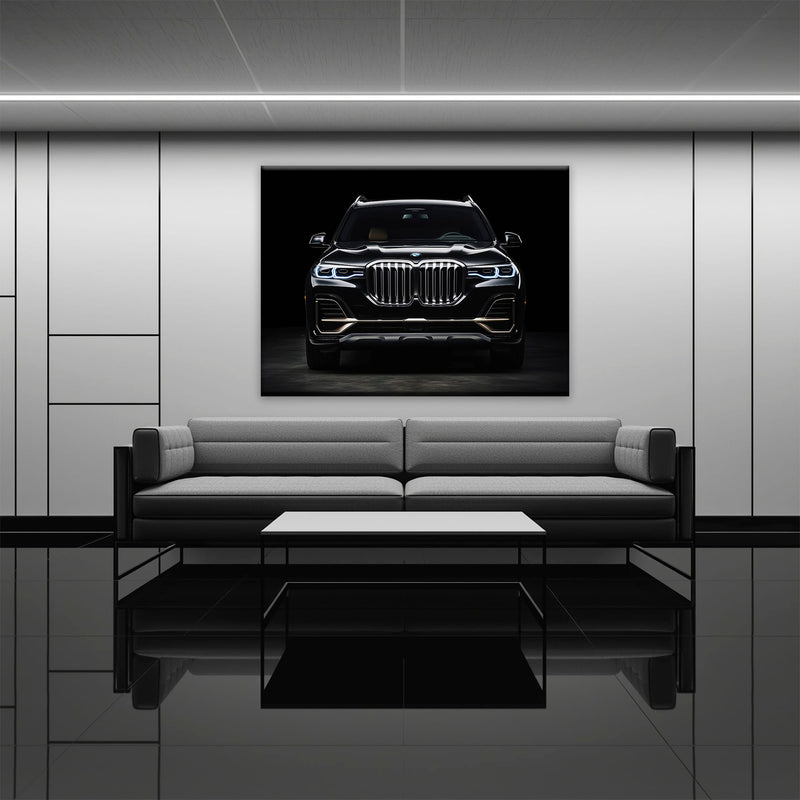 BMW X7 Midnight Grille Wall Art – Black Luxury SUV Canvas Print Cars