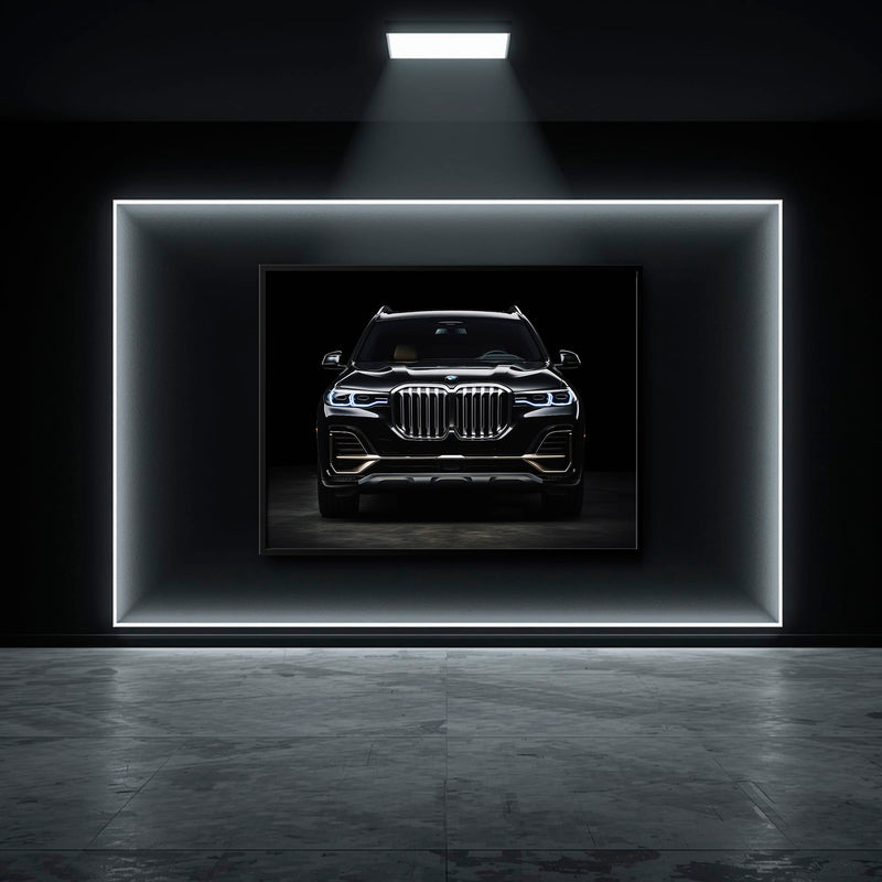 BMW X7 Midnight Grille Wall Art – Black Luxury SUV Canvas Print Cars