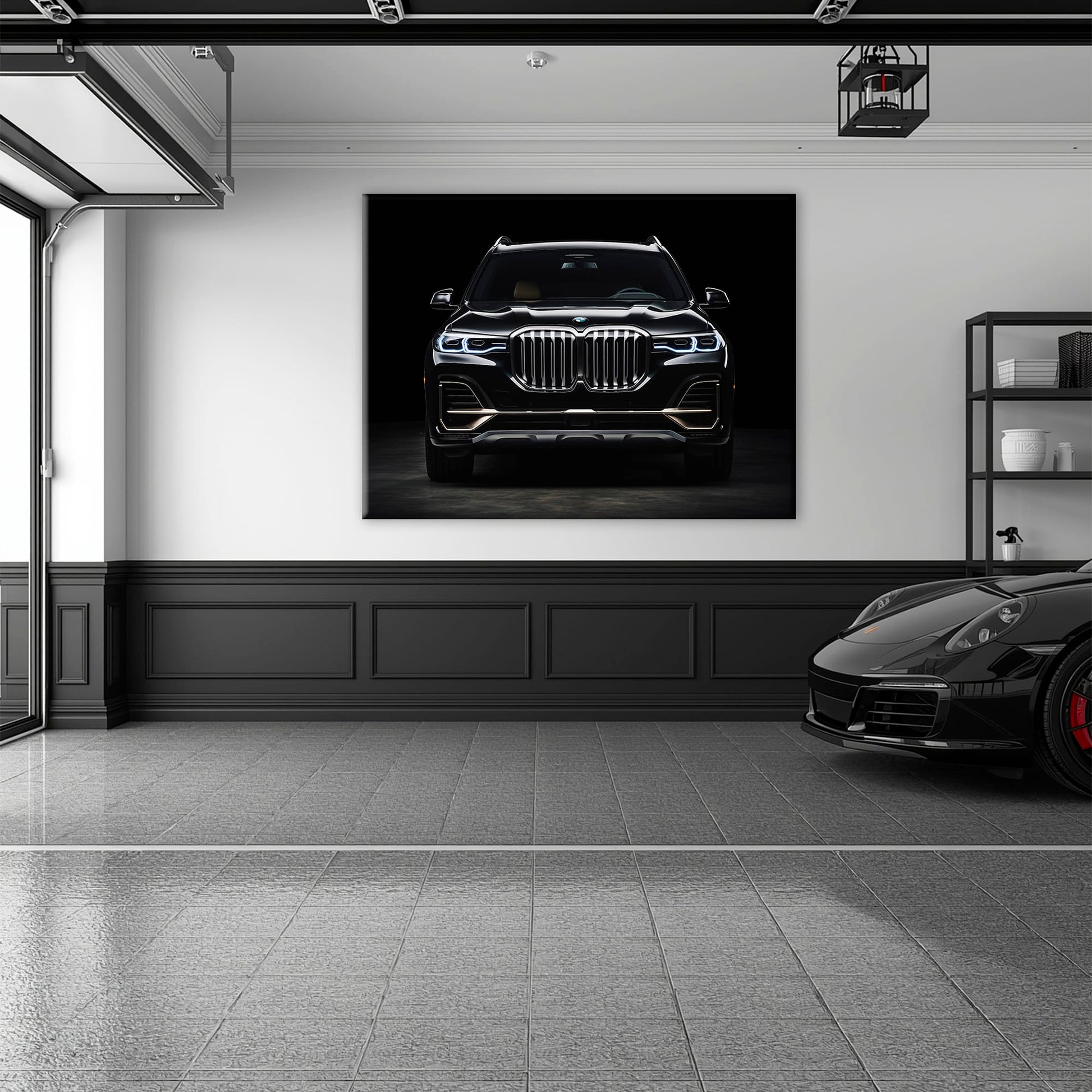BMW X7 Midnight Grille Wall Art – Black Luxury SUV Canvas Print Cars