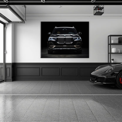BMW X7 Midnight Grille Wall Art – Black Luxury SUV Canvas Print Cars