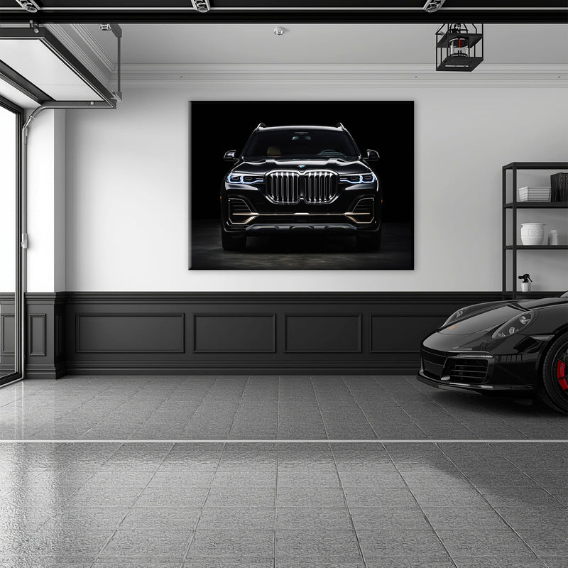 BMW X7 Midnight Grille Wall Art – Black Luxury SUV Canvas Print Cars
