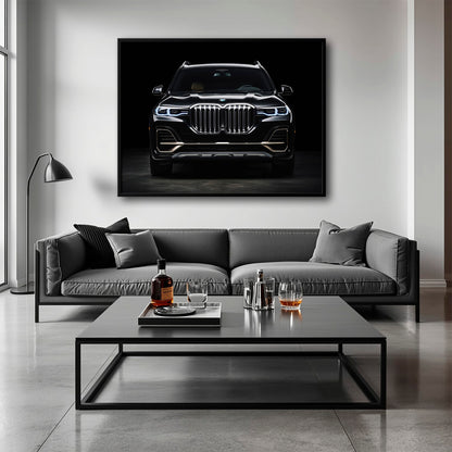 BMW X7 Midnight Grille Wall Art – Black Luxury SUV Canvas Print Cars