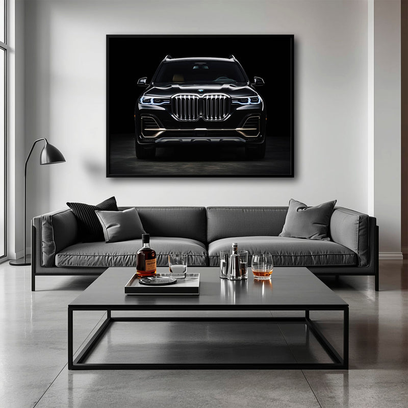 BMW X7 Midnight Grille Wall Art – Black Luxury SUV Canvas Print Cars