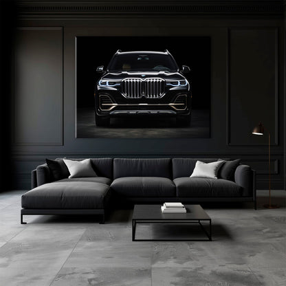 BMW X7 Midnight Grille Wall Art – Black Luxury SUV Canvas Print Cars