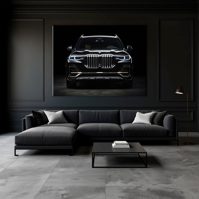 BMW X7 Midnight Grille Wall Art – Black Luxury SUV Canvas Print Cars