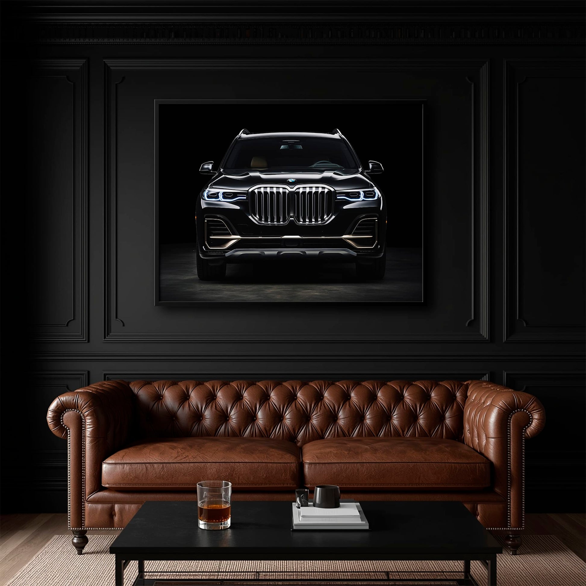 BMW X7 Midnight Grille Wall Art – Black Luxury SUV Canvas Print Cars