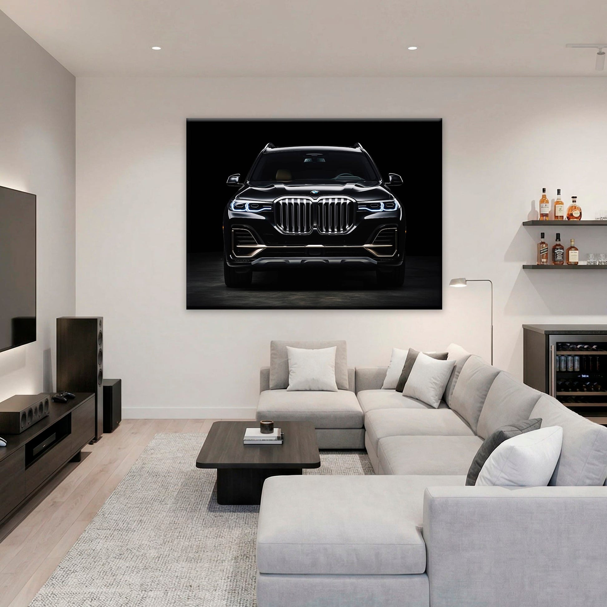BMW X7 Midnight Grille Wall Art – Black Luxury SUV Canvas Print Cars
