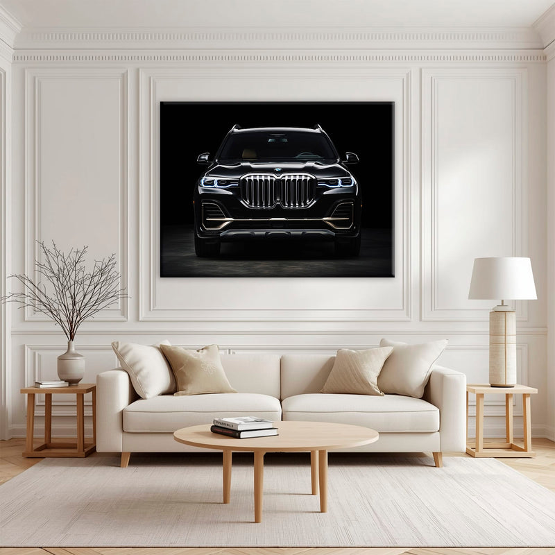 BMW X7 Midnight Grille Wall Art – Black Luxury SUV Canvas Print Cars