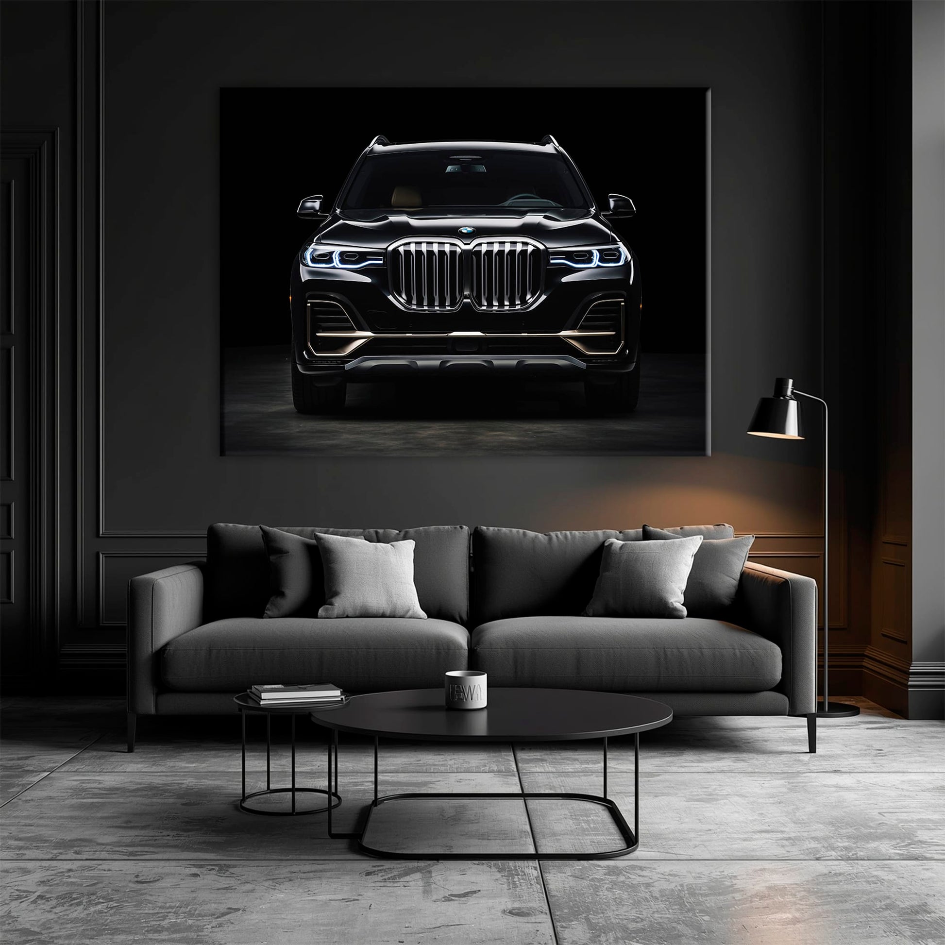 BMW X7 Midnight Grille Wall Art – Black Luxury SUV Canvas Print Cars