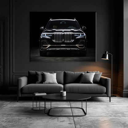 BMW X7 Midnight Grille Wall Art – Black Luxury SUV Canvas Print Cars