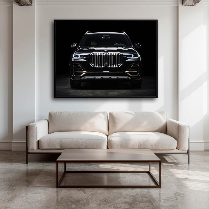 BMW X7 Midnight Grille Wall Art – Black Luxury SUV Canvas Print Cars