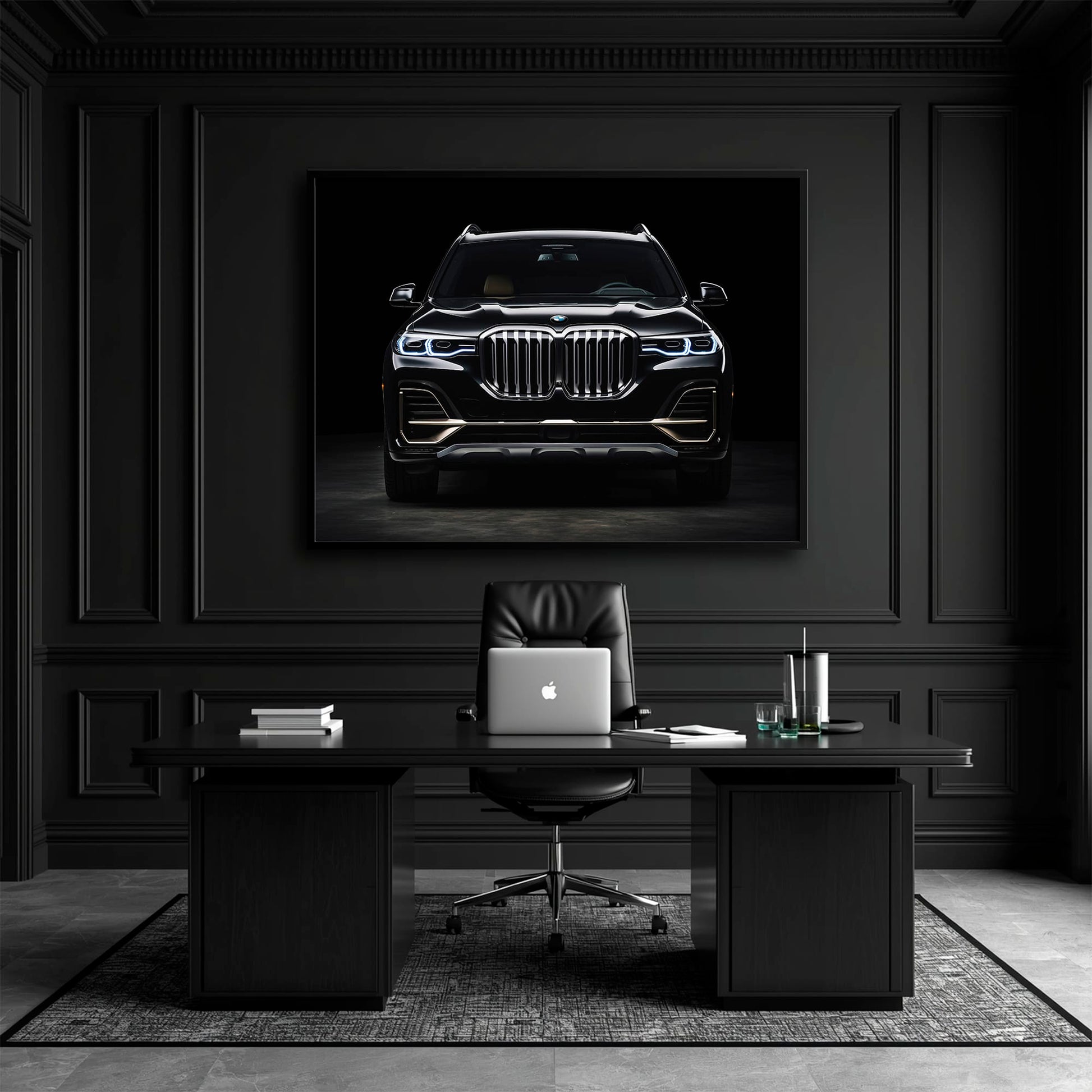 BMW X7 Midnight Grille Wall Art – Black Luxury SUV Canvas Print Cars