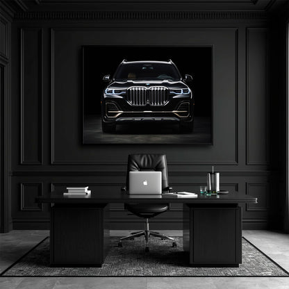 BMW X7 Midnight Grille Wall Art – Black Luxury SUV Canvas Print Cars