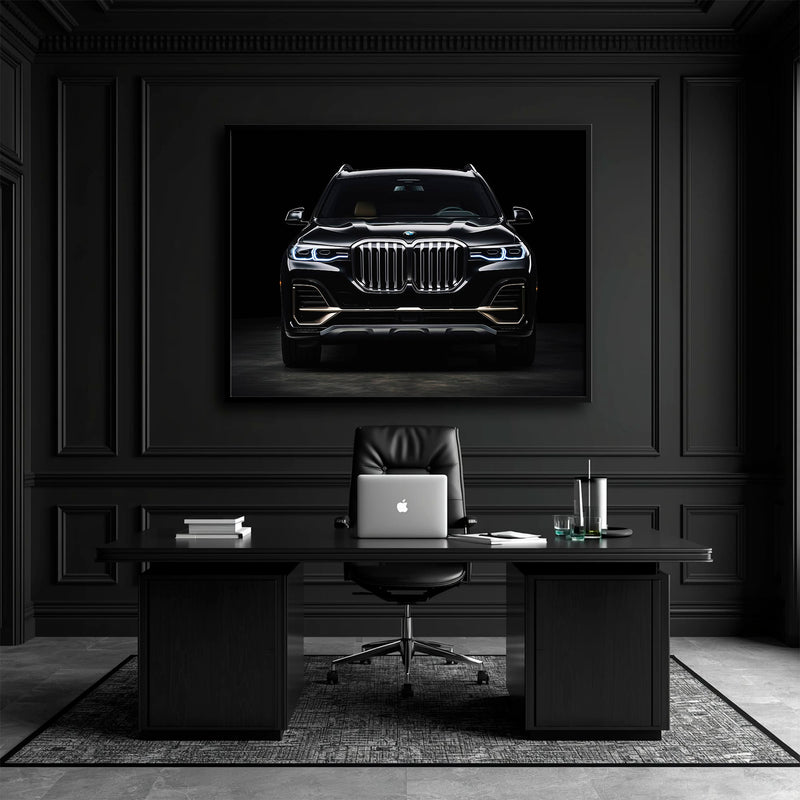 BMW X7 Midnight Grille Wall Art – Black Luxury SUV Canvas Print Cars