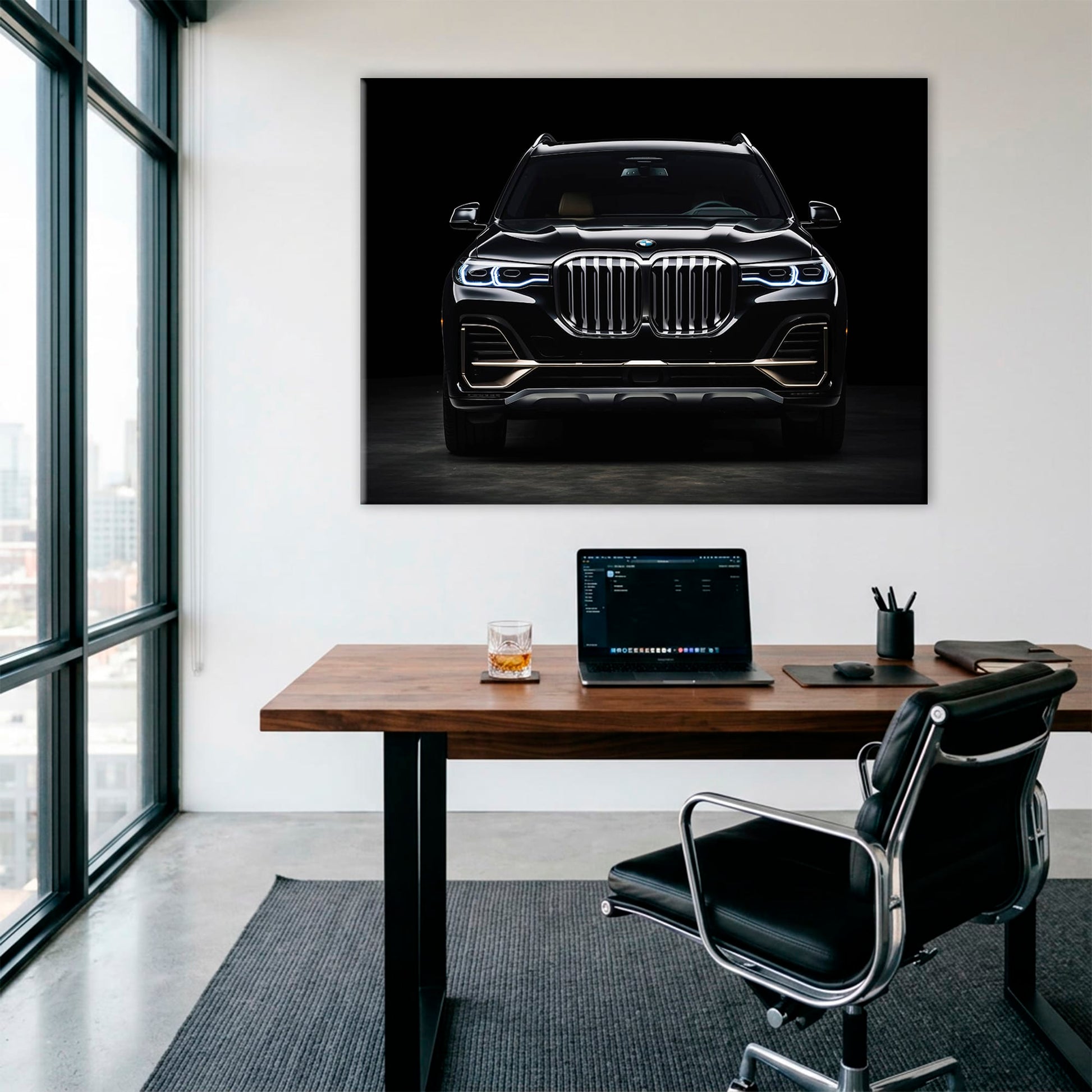 BMW X7 Midnight Grille Wall Art – Black Luxury SUV Canvas Print Cars