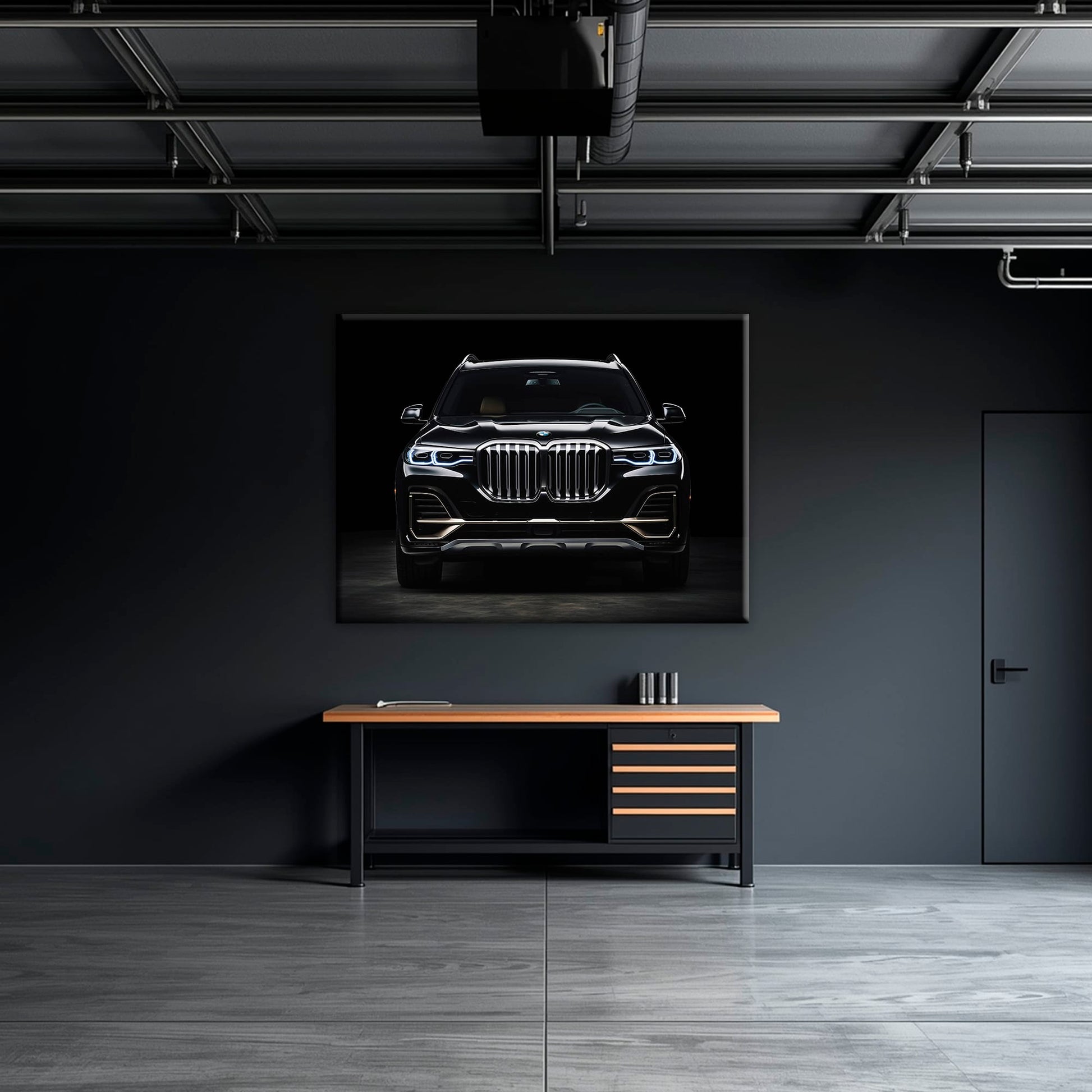 BMW X7 Midnight Grille Wall Art – Black Luxury SUV Canvas Print Cars