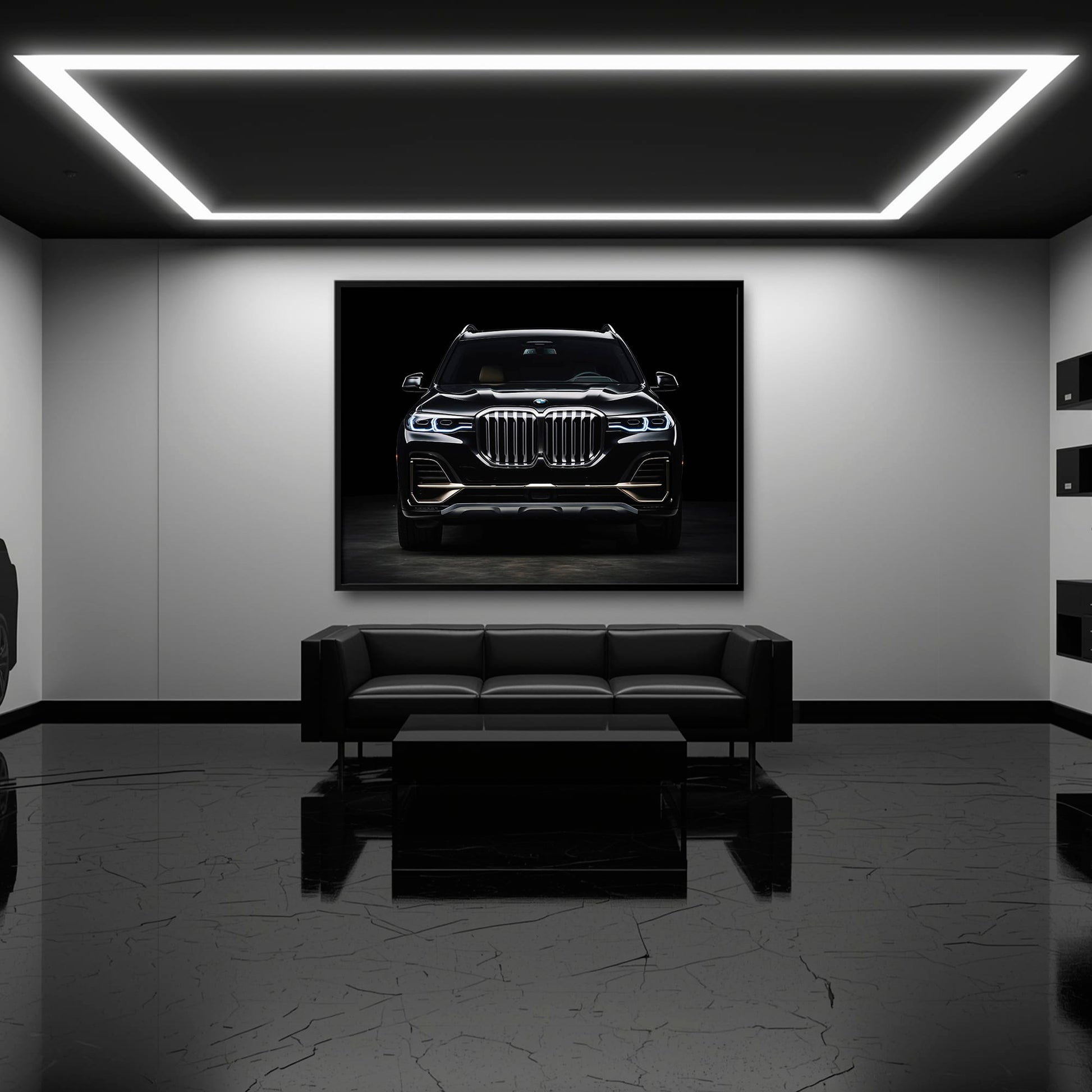 BMW X7 Midnight Grille Wall Art – Black Luxury SUV Canvas Print Cars