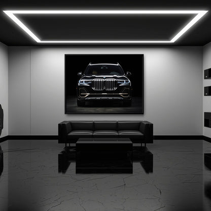 BMW X7 Midnight Grille Wall Art – Black Luxury SUV Canvas Print Cars