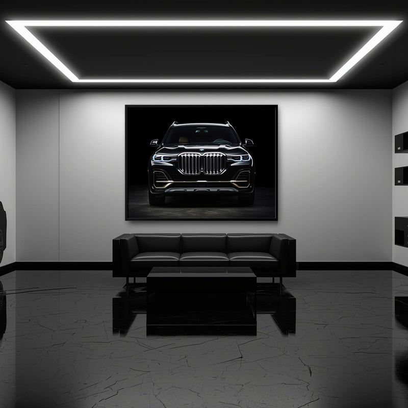 BMW X7 Midnight Grille Wall Art – Black Luxury SUV Canvas Print Cars