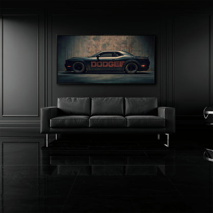 Dodge Challenger Shadowline Wall Art – Black Muscle Car Canvas Print Cars