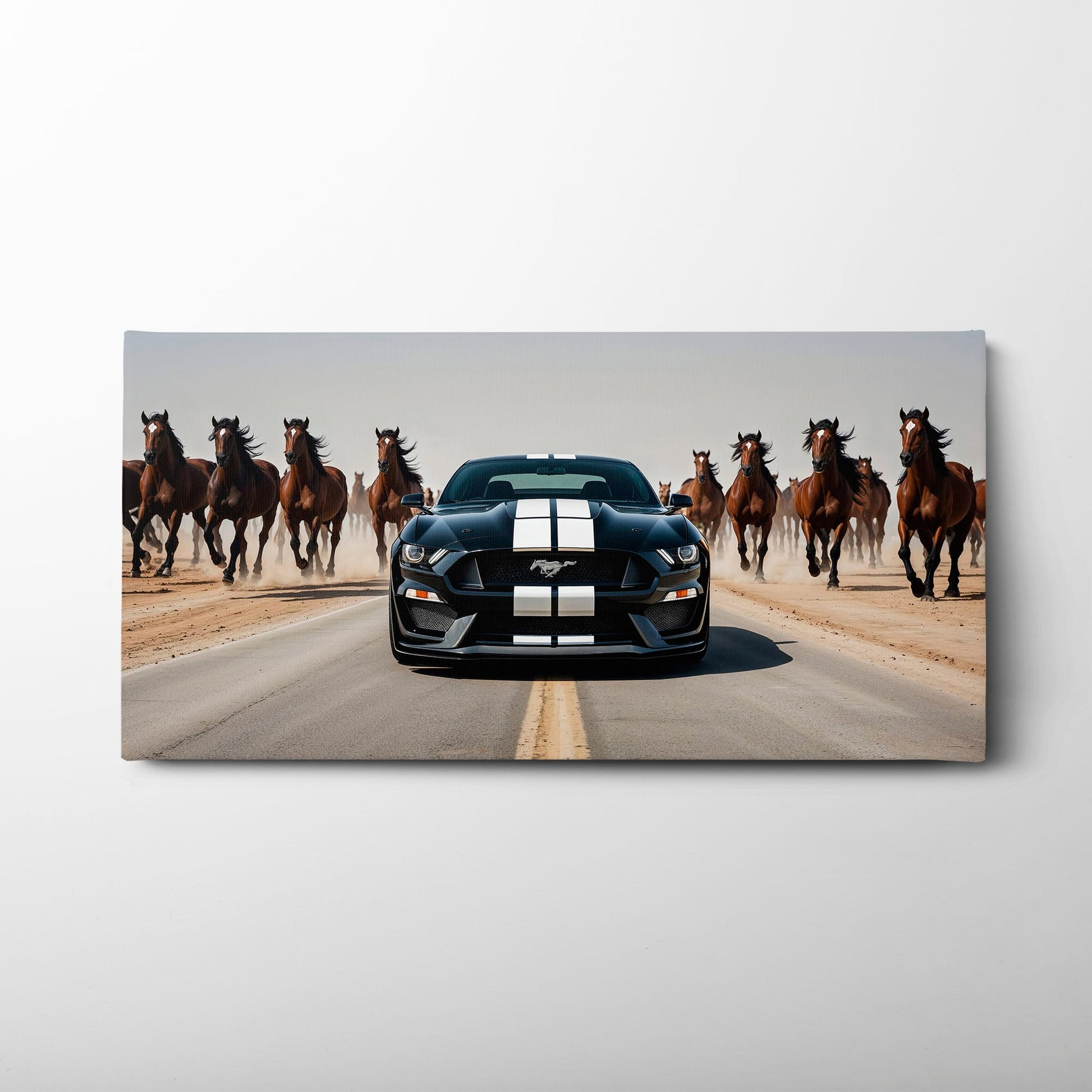Ford Mustang Horsepower Charge Wall Art – Black Muscle Car Canvas Cars