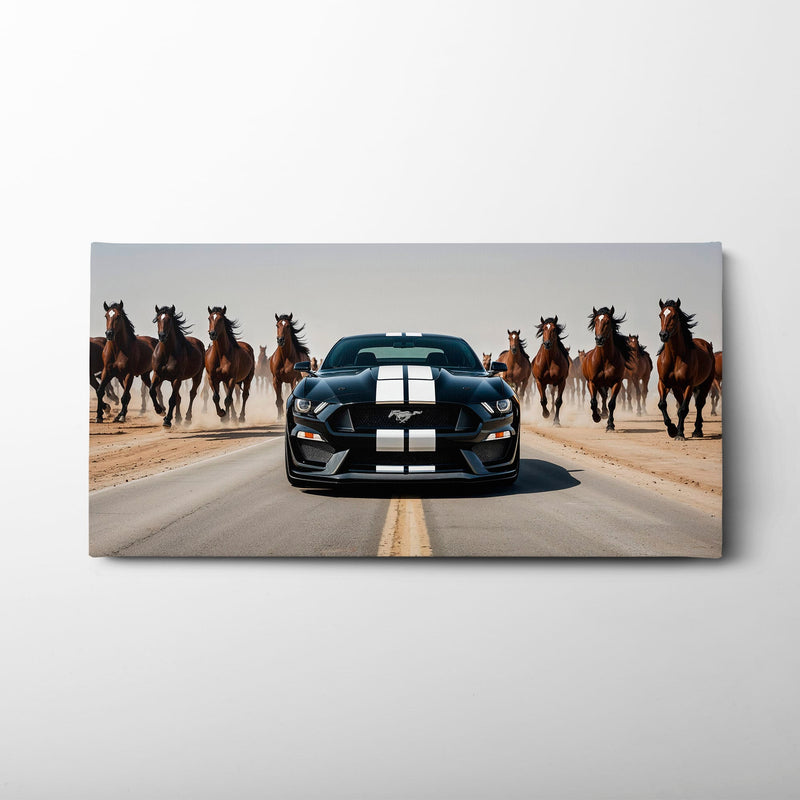 Ford Mustang Horsepower Charge Wall Art – Black Muscle Car Canvas Cars