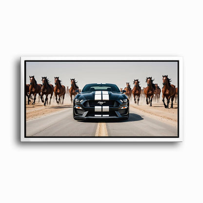 Ford Mustang Horsepower Charge Wall Art – Black Muscle Car Canvas Cars