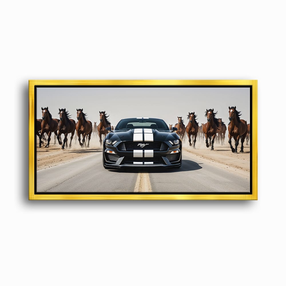 Ford Mustang Horsepower Charge Wall Art – Black Muscle Car Canvas Cars