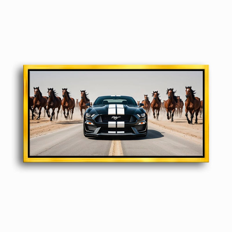 Ford Mustang Horsepower Charge Wall Art – Black Muscle Car Canvas Cars