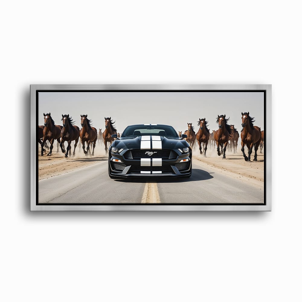 Ford Mustang Horsepower Charge Wall Art – Black Muscle Car Canvas Cars
