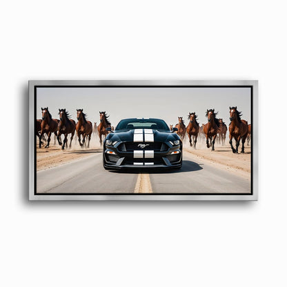 Ford Mustang Horsepower Charge Wall Art – Black Muscle Car Canvas Cars