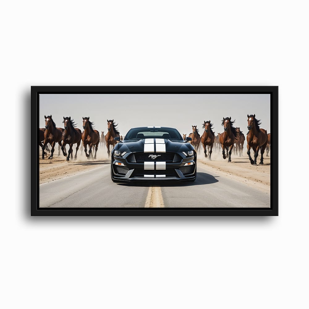 Ford Mustang Horsepower Charge Wall Art – Black Muscle Car Canvas Cars