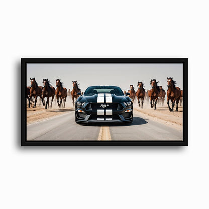 Ford Mustang Horsepower Charge Wall Art – Black Muscle Car Canvas Cars