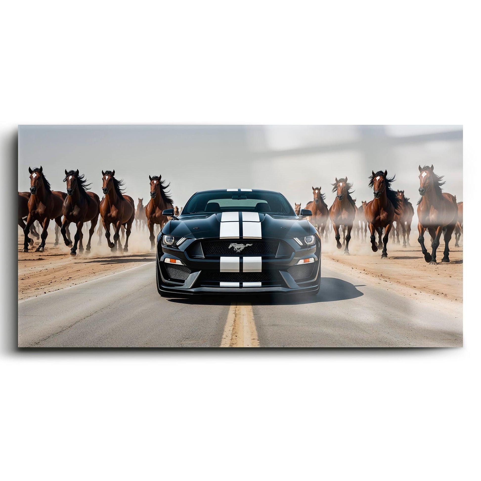 Ford Mustang Horsepower Charge Wall Art – Black Muscle Car Canvas Cars
