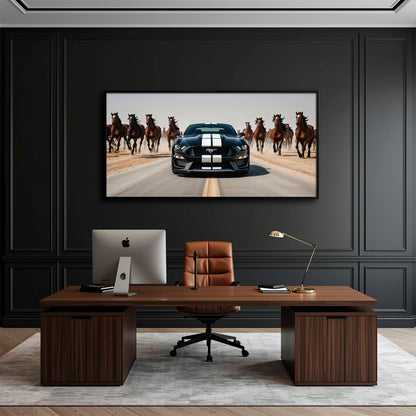 Ford Mustang Horsepower Charge Wall Art – Black Muscle Car Canvas Cars