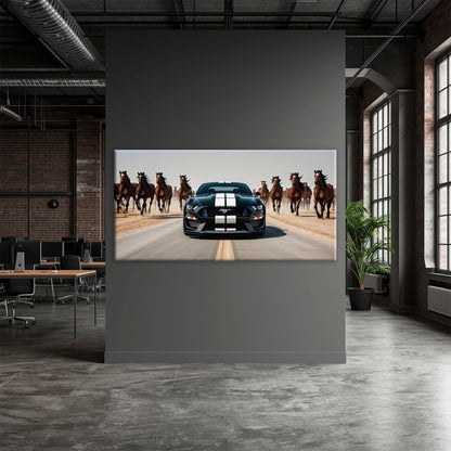 Ford Mustang Horsepower Charge Wall Art – Black Muscle Car Canvas Cars