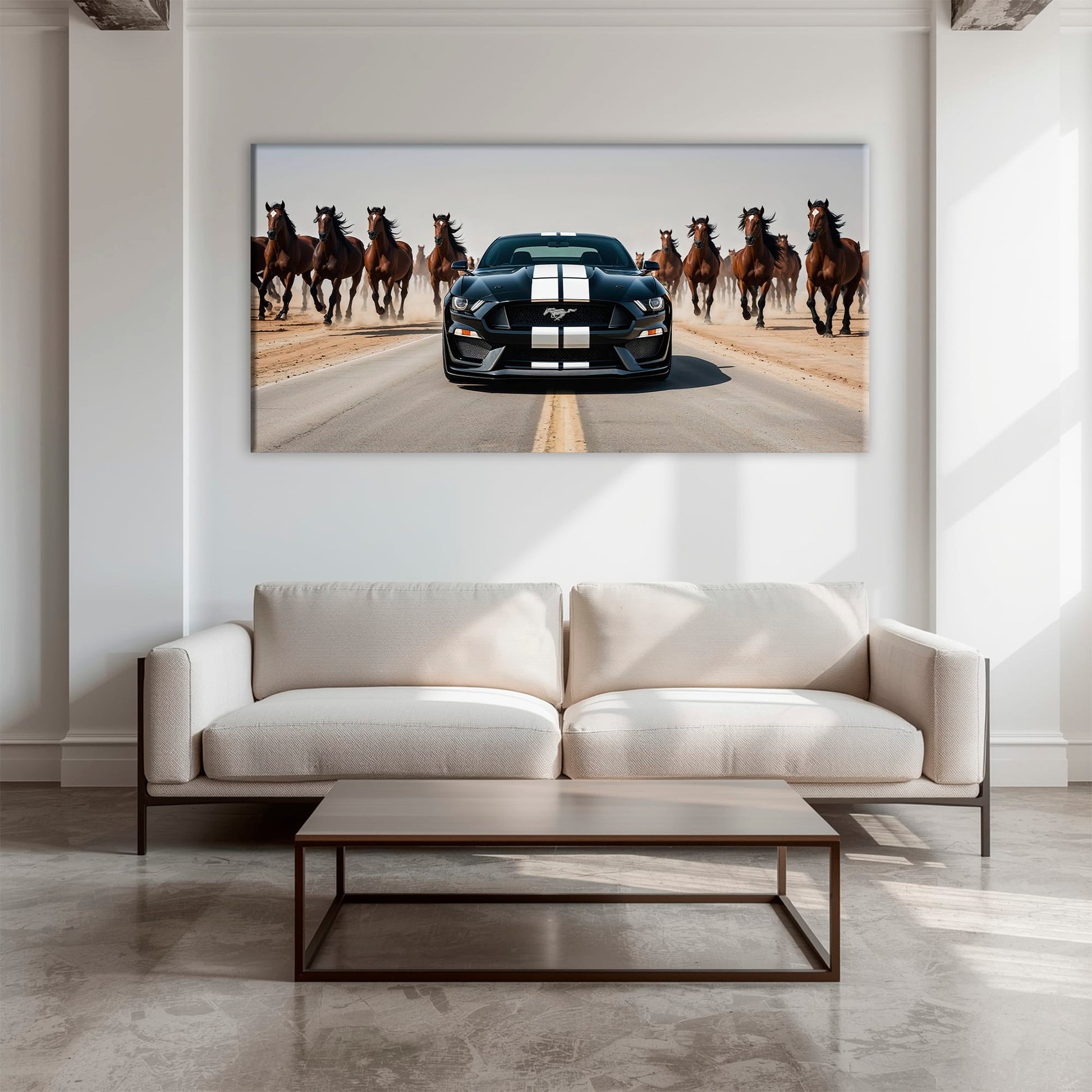 Ford Mustang Horsepower Charge Wall Art – Black Muscle Car Canvas Cars