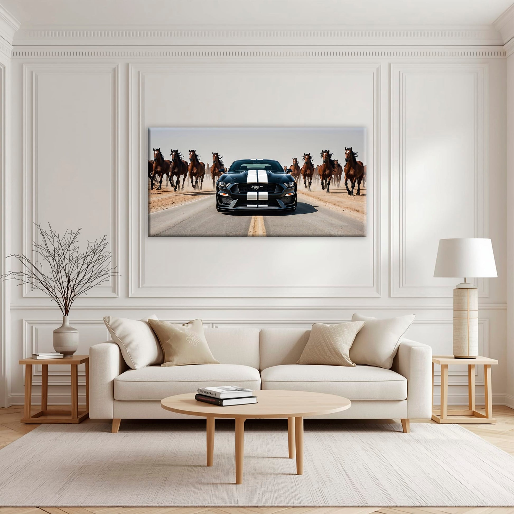 Ford Mustang Horsepower Charge Wall Art – Black Muscle Car Canvas Cars