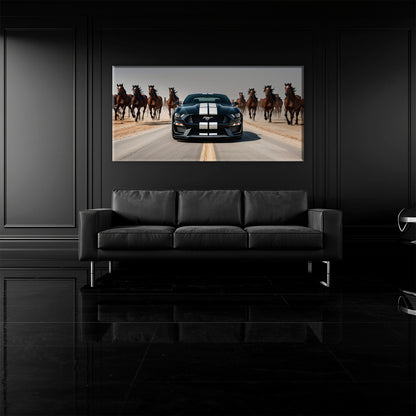 Ford Mustang Horsepower Charge Wall Art – Black Muscle Car Canvas Cars