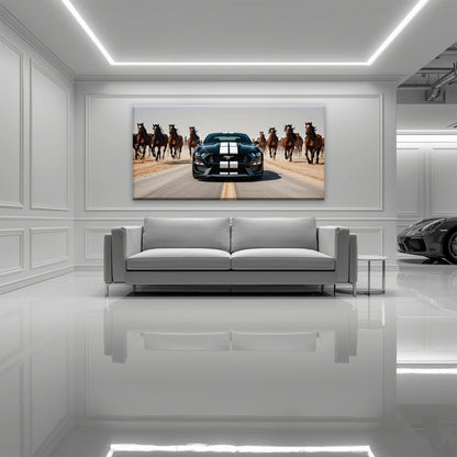 Ford Mustang Horsepower Charge Wall Art – Black Muscle Car Canvas Cars
